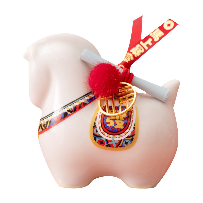 马上有钱陶瓷吉祥物摆件国潮风