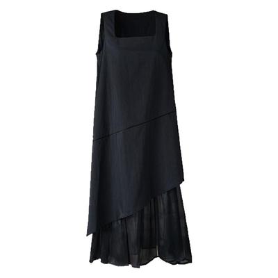 法式高级感不规则下摆拼接背心连衣裙女气质白色假两件拼纱长裙子