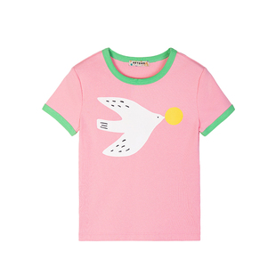 女童短袖T恤夏装2026新款儿童撞色超好看上衣印花圆领打底衫内搭