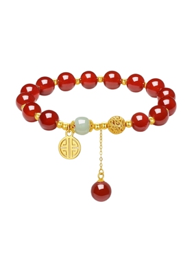 周六福福牌玛瑙手串女S925银手链手饰小众百搭圣诞礼物送女友