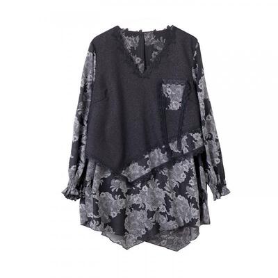 宝诗黎假两件印花拼接衬衫