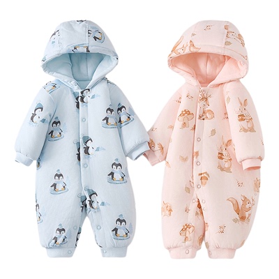 童泰婴儿连体衣纯棉夹棉连帽哈衣