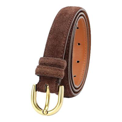起鼓香妃绒面休闲金属腰带头层牛皮男士百搭2.5cm窄皮带真皮流行
