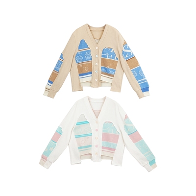 海洋羊毛卫衣拼接开衫