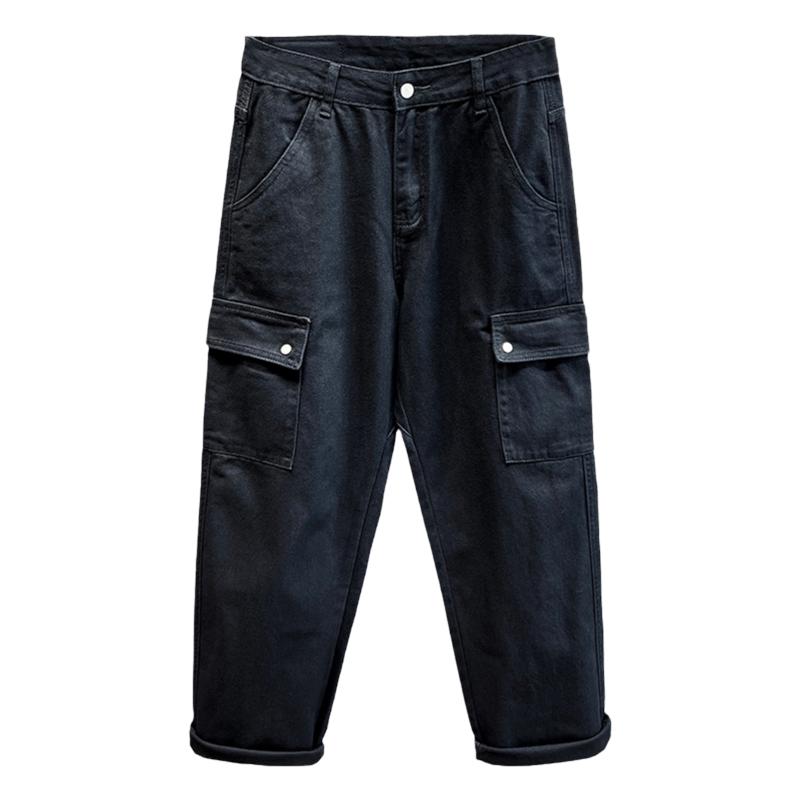 高街纯黑牛仔裤男士直筒宽松阔腿老爹潮牌大码秋季工装休闲长裤子