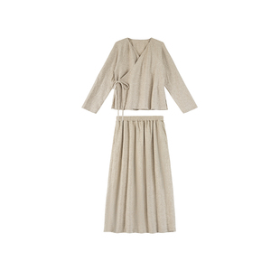 混纱杂色V领毛线气质线衫上衣+松紧腰半身裙安妮森林早秋新款套装