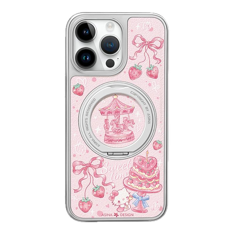 粉色草莓世界适用iPhone17Promax手机壳新款苹果16Pro磁吸带支架保护套支点ip15小众高级感网红13pm全包可爱