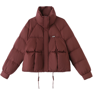 ERAL艾莱依立领短款羽绒服女黑色加厚小个子爆款宽松洋气面包服