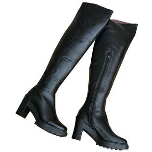 一席之地女鞋2022秋冬特惠高筒靴子过膝牛皮粗跟舒适休闲百搭增高