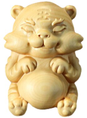 黄杨木雕生肖老虎手把件把玩挂件