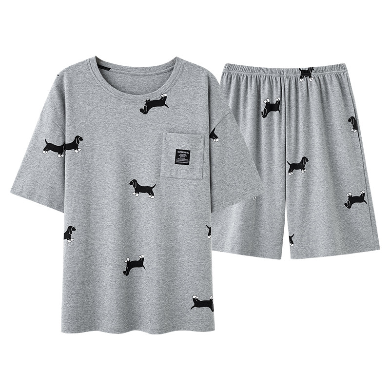 夏季男士纯棉薄款短袖家居服套装