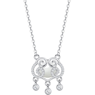 潮宏基倾玉S925银和田玉项链银饰套链坠链同心锁包福锁长命锁礼物