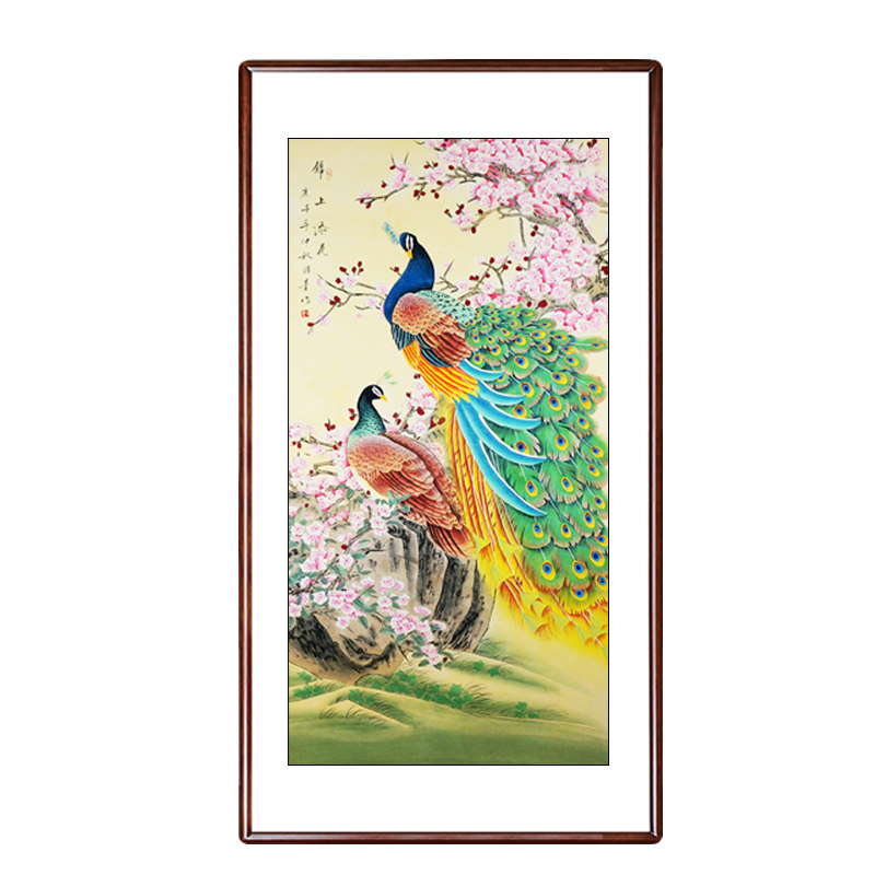 孔雀画装饰壁画玄关手绘国画工笔画餐厅客厅现代中式走廊挂画字画