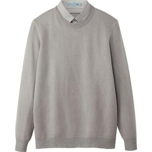 海澜之家商务休闲衬衫领针织衫25冬季假两件提花套头毛衣男款保暖