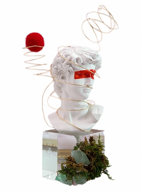 蒙眼金属红球树脂小雕塑