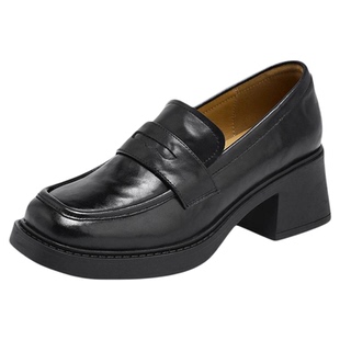 星期六黑色方头乐福鞋子女秋冬季2025新款厚底增高英伦高跟小皮鞋