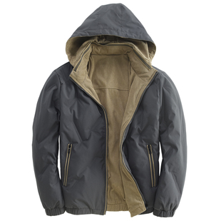 汉絮双面穿防寒羽绒服男款冬季可脱卸连帽立领保暖鸭绒灯芯绒外套