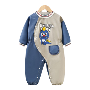 2026新款宝宝罩衣爬行服婴儿一体护衣儿童连体全身防水防脏爬爬服