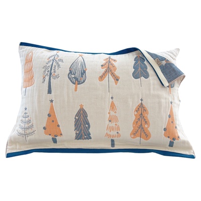 圣诞小树纯棉四层纱布枕头巾