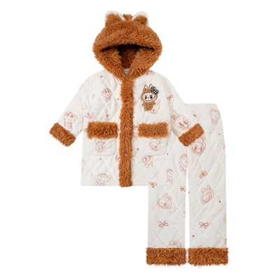 冬季三层夹棉母女拉布布睡袍套装