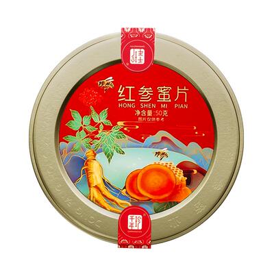 千年珍红参蜜片长白山参片50g高丽参蜂蜜蜜饯干人参礼盒即食六年