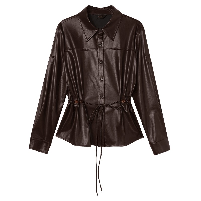 白鹿语老钱风收腰显瘦仿皮外套