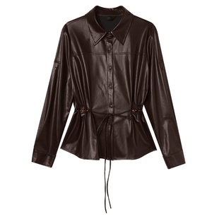 白鹿语老钱风仿皮外套25秋新款高级感气质名媛风收腰显瘦洋气上衣