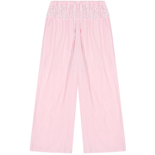 落落狷介 日常舒适夏季女裤穿搭2025年新款设计感条纹宽松阔腿裤