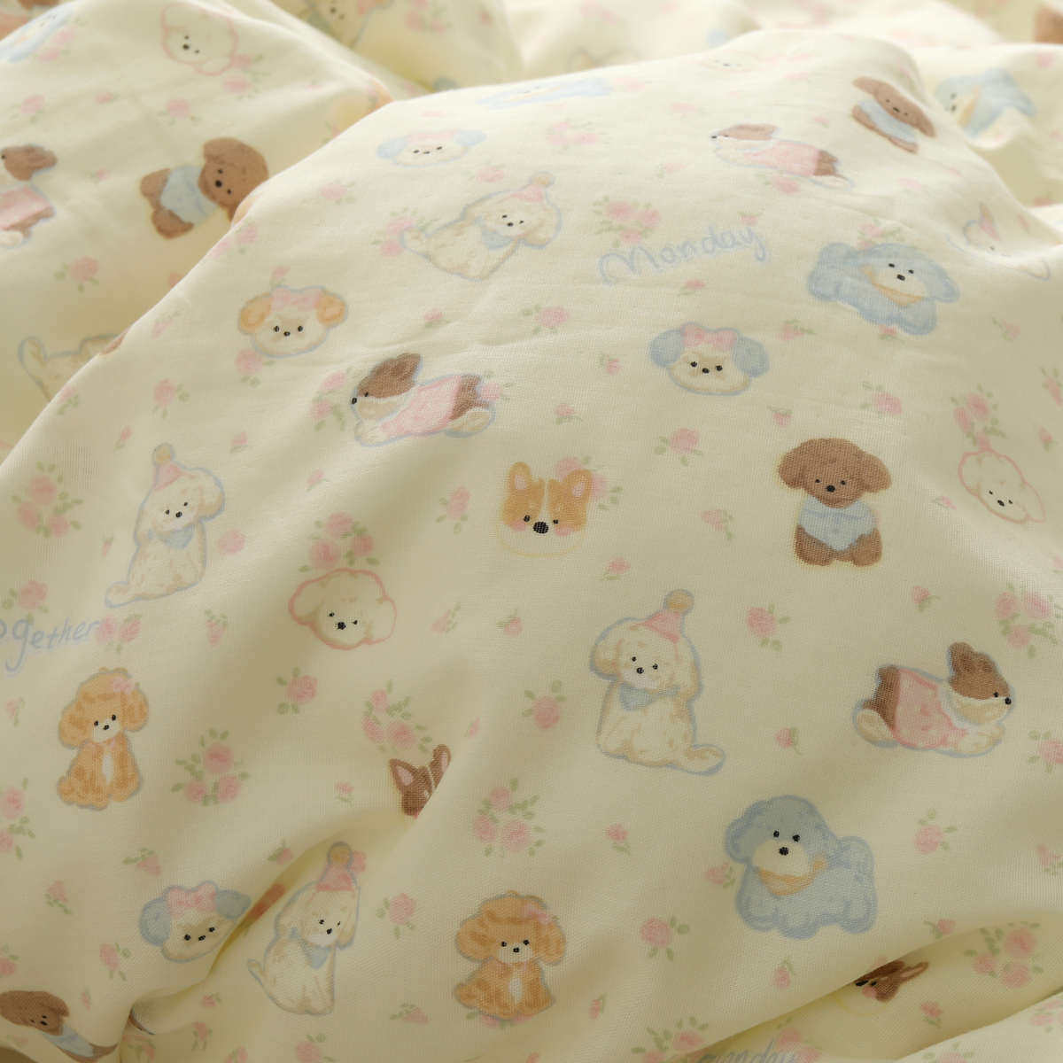 小狗 双层纱布卡通可爱学生纯棉枕头套装一对儿童枕套48x74cm单个