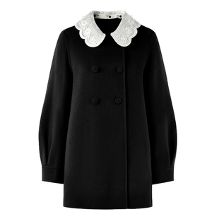 【100%绵羊毛】秋水伊人红色毛呢大衣女2025冬新款优雅娃娃领外套