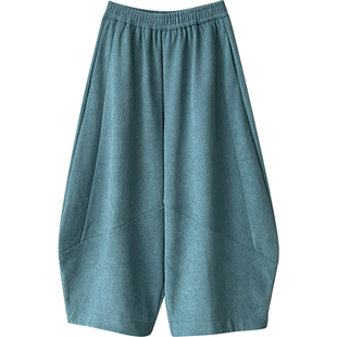 日韩系灯芯条绒加绒气球灯笼阔腿裤女秋冬八九分休闲弯刀花苞裙裤