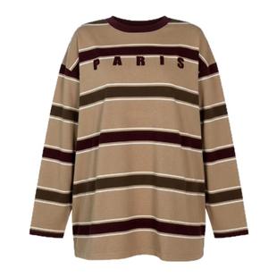 BW 圆领长袖t恤打底衫拼色条纹中长款超凡舒适极简主义穿搭