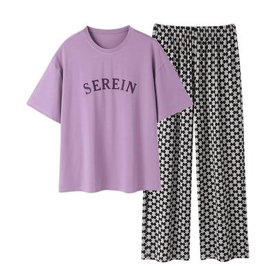 睡衣女夏季莫代尔短袖长裤家居服