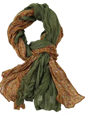 秋日松弛感法式复古碎花褶皱围巾