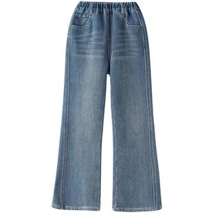 笛莎官方旗舰童装女童厚绒牛仔裤冬季新款女孩儿童时尚保暖喇叭裤