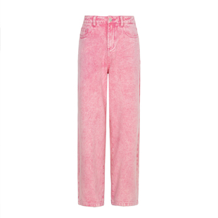 XG/雪歌XJ102015A308浅粉色水洗牛仔裤2024春季新款宽松直筒裤女