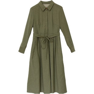 7-21QDC-124【杜衡】前世今生复古文艺翻领单排扣腰带款连衣裙