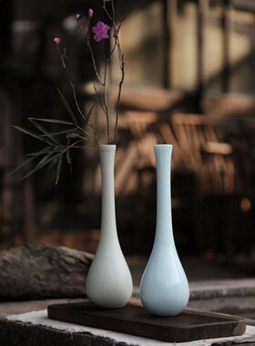 景德镇新中式插花摆件桌面装饰禅意客厅复古工艺品陶瓷花瓶玉净瓶
