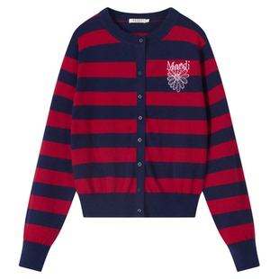 MARDI2026春季新款女生条纹毛衣百搭显瘦时尚针织开衫长袖上衣