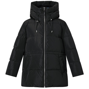 【专柜正品】Hazzys哈吉斯连帽宽松羽绒服女秋冬通勤保暖抽绳外套