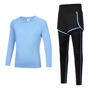 儿童春季长袖运动套装女童速干透气弹力学生羽毛球服瑜伽健身跑步