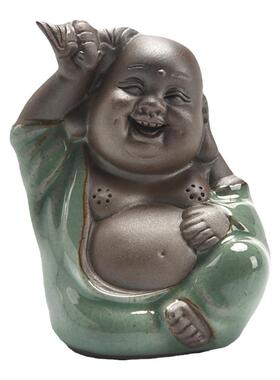 哥窑小沙弥摆件茶宠展示柜萌宠