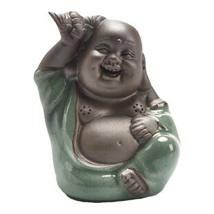 哥窑小沙弥摆件茶宠花园花圃客厅书房展示柜装饰弥勒佛萌宠小和尚