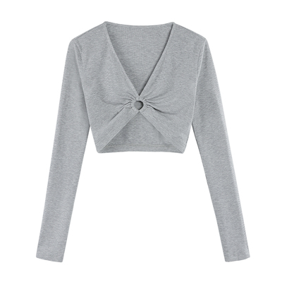 新款长袖打底衫短款露脐T恤