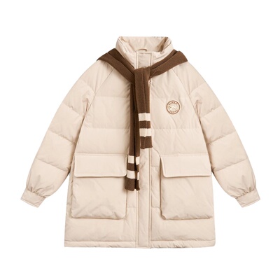 紫涵立领针织披肩羽绒服外套女冬季新款加厚保暖白鸭绒面包服外套