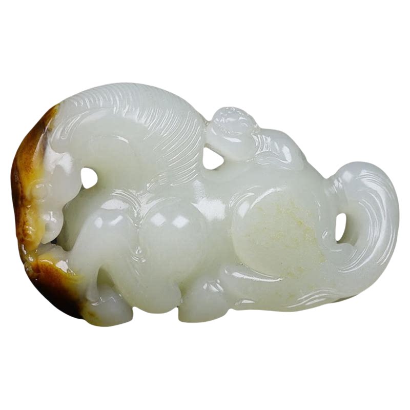 (古晨珠宝)新疆和田玉白玉籽料马把件手玩摆件马上封侯76g