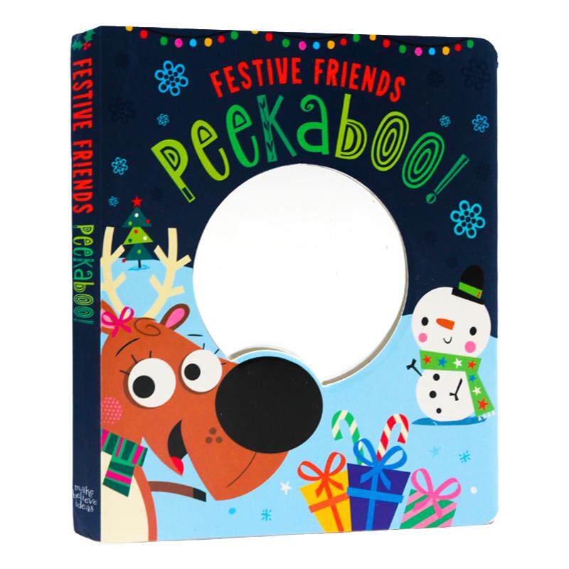 进口英文原版正版 Peekaboo! Festive friends 躲猫猫书模仿小动物带镜子 视觉能力锻炼 儿童启蒙纸板图画书 亲子互动圣诞节绘本