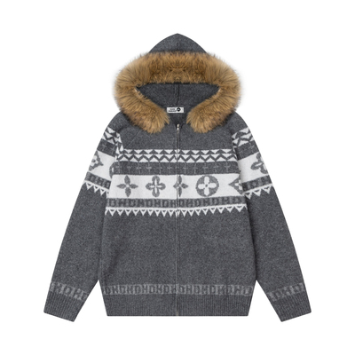 美式拆卸毛领费尔岛毛衣外套