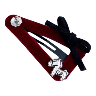 AJIDOU阿吉豆小马发夹新年红色丝绒蝴蝶结侧边刘海可爱夹子鸭嘴夹