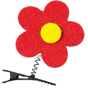 可爱弹簧夹黄色小红花朵无纺布顶夹发夹发卡子儿童活动团建头饰品